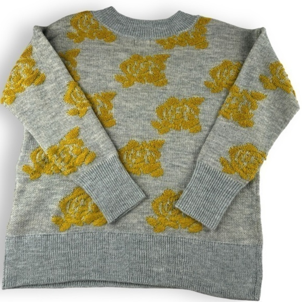 Greige Womens Sweater Size Small Grey Mustard Artsy Granny Indie Gilmore Girls - Picture 6 of 8